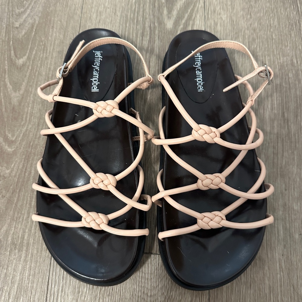 Jeffrey Campbell Black and Cream Strappy Sandals